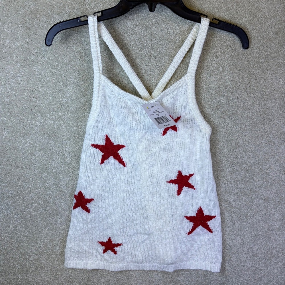 Freshman 1996 Knit Star Tank Top Womens Small White Red Americana Sleeveless NEW